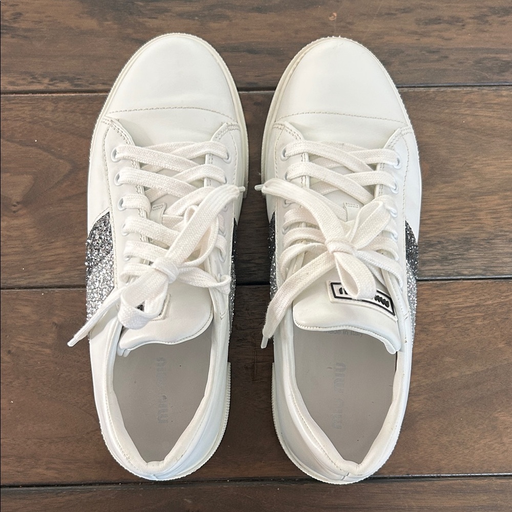 Miu Miu White and Silver Women's Sneakers